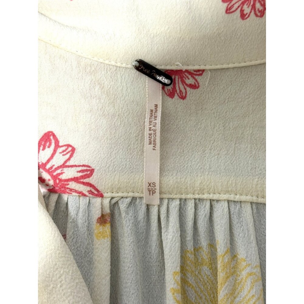 Free People Hawaii Mini Dress Cream Floral Print Short Sleeve Collared Size XS - Picture 5 of 9